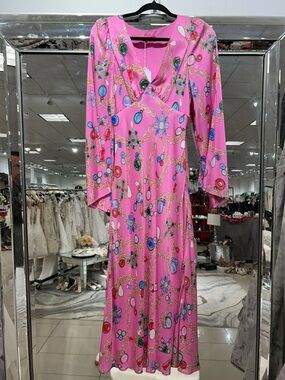 KITRI Silk Pink Chain Print Maxi Dress